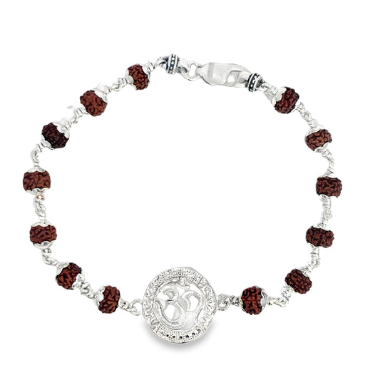 Rudraksha Seed & Sterling Silver Om Charm Beaded Bracelet