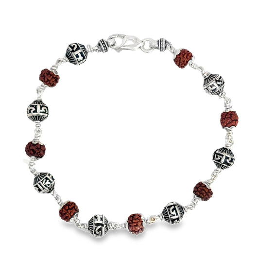 Silver Beaded Bracelet with Rudraksha Accents