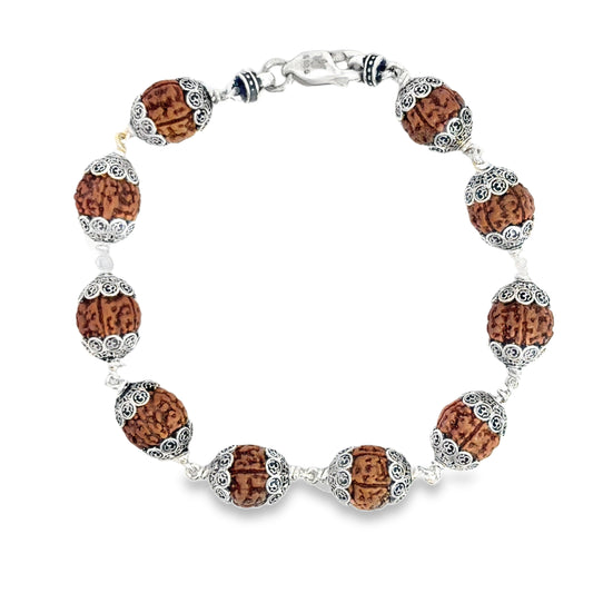 Rudraksha Seed & Sterling Silver Beaded Bracelet