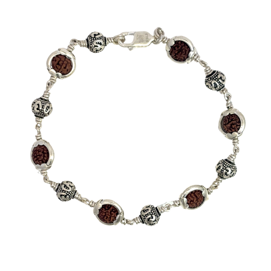 Agate and Sterling Silver Beaded Bracelet