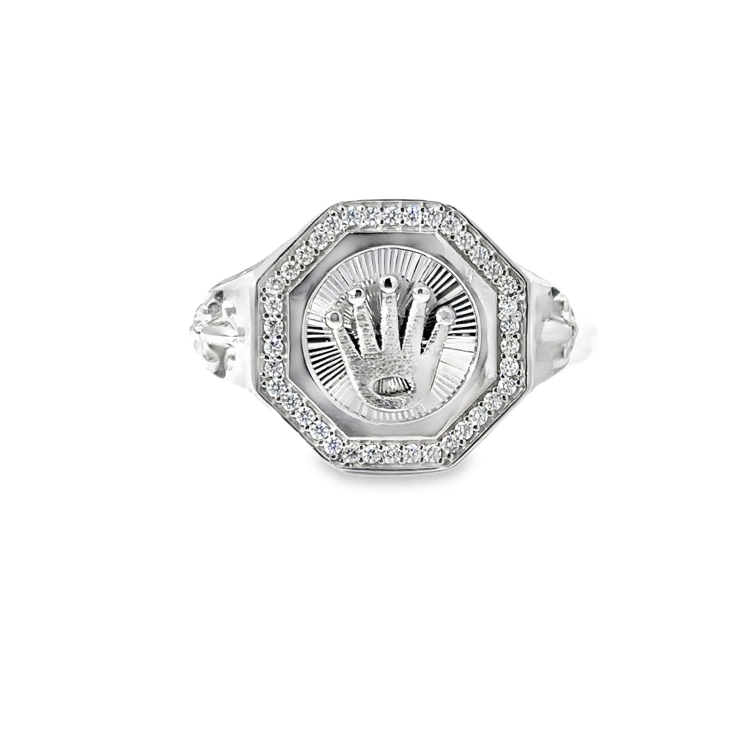 White Gold Signet Ring with Brilliant Cut Diamonds