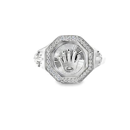 White Gold Signet Ring with Brilliant Cut Diamonds