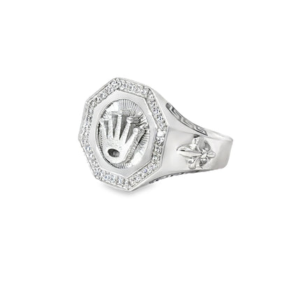 White Gold Signet Ring with Brilliant Cut Diamonds