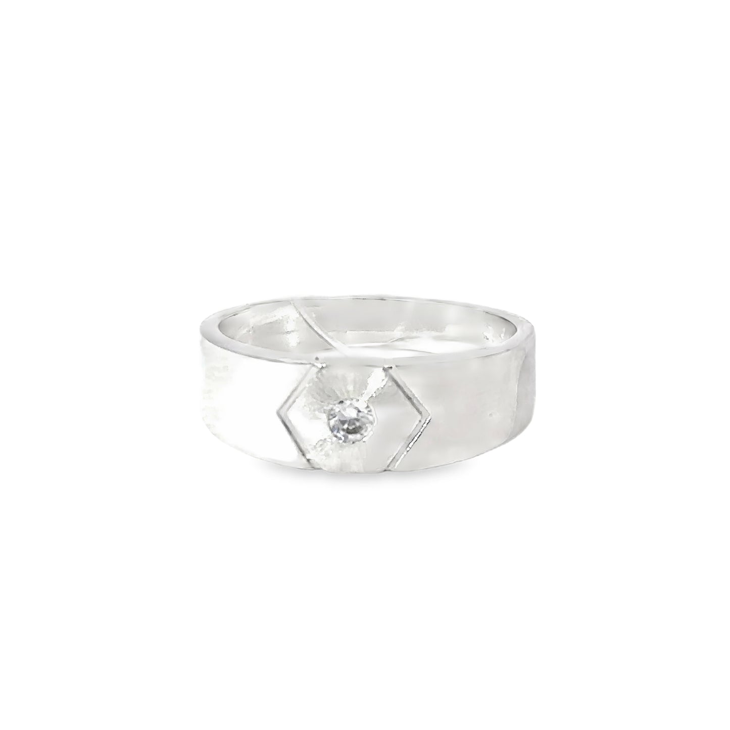 Silver Band Ring with Round Brilliant Diamond