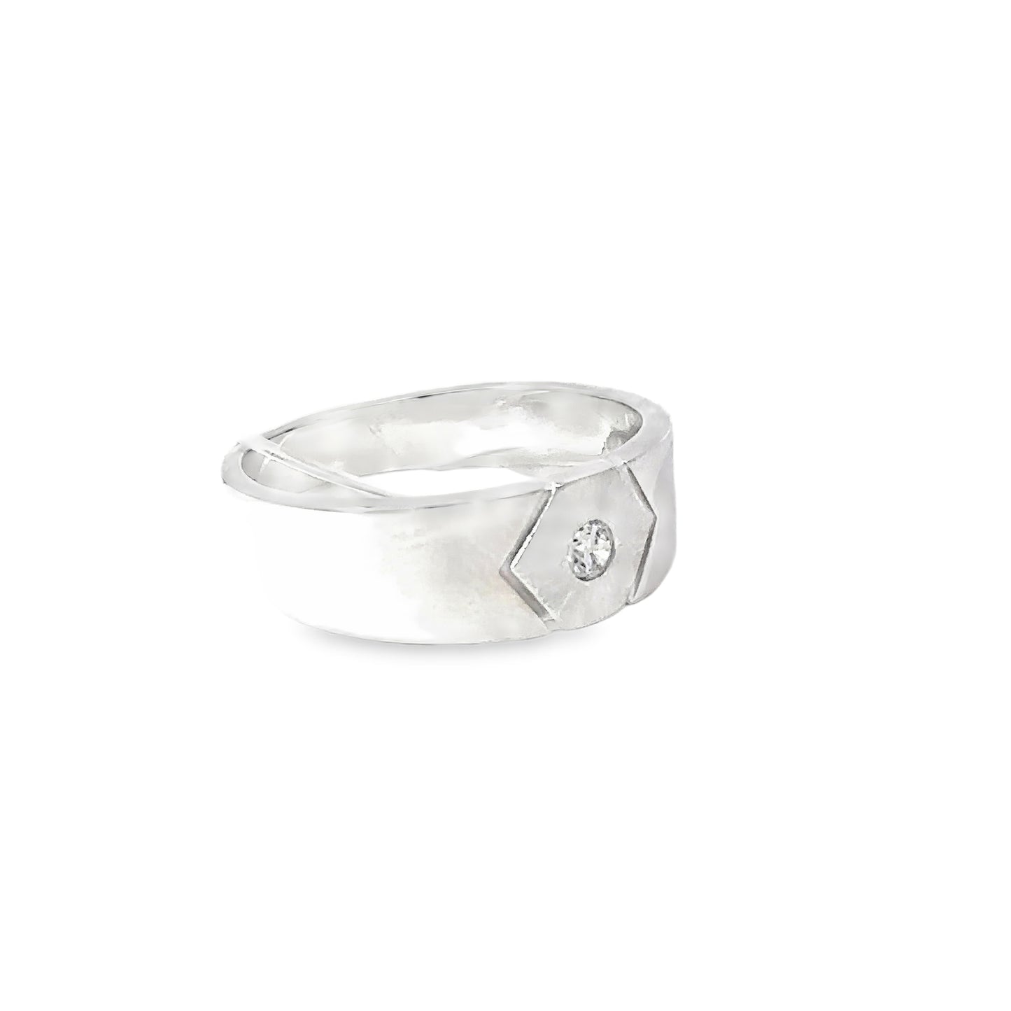 Silver Band Ring with Round Brilliant Diamond