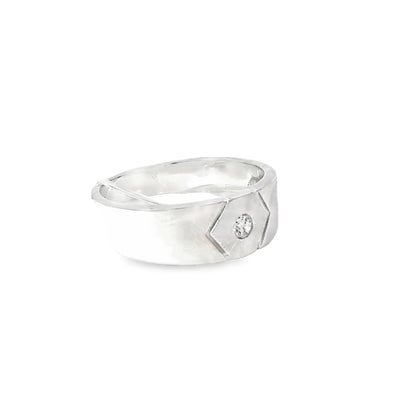 Silver Band Ring with Round Brilliant Diamond