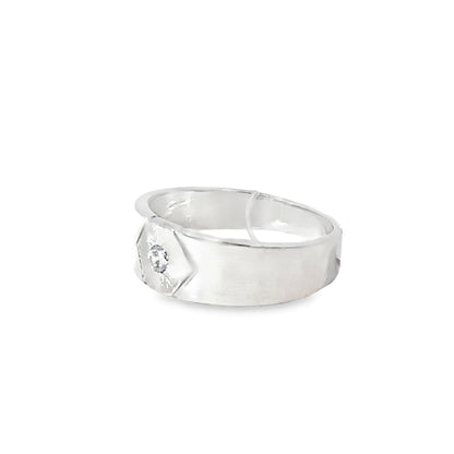 Silver Band Ring with Round Brilliant Diamond