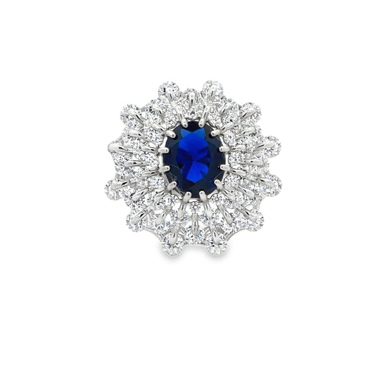 White Gold Cocktail Ring with Royal Blue Sapphire