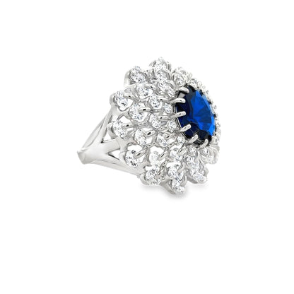 White Gold Cocktail Ring with Royal Blue Sapphire