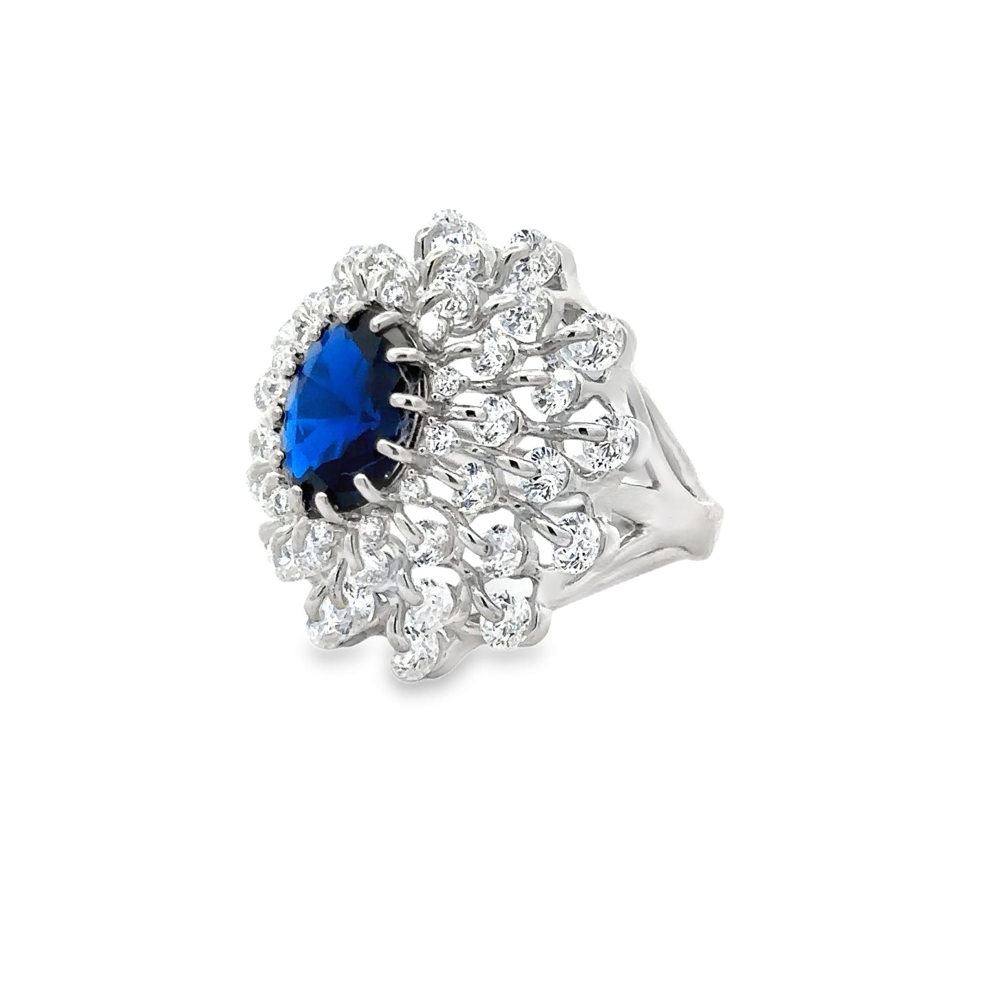White Gold Cocktail Ring with Royal Blue Sapphire