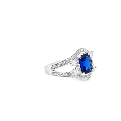 Silver Multistone Ring with Royal Blue Sapphire