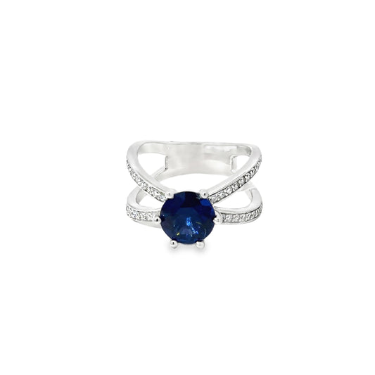 Sterling Silver Cocktail Ring with Deep Blue Sapphire