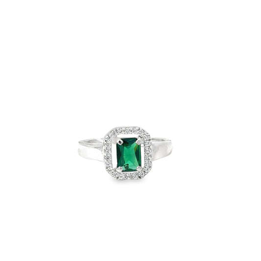 Silver Cocktail Ring with Emerald-Cut Emerald