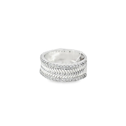 Sterling Silver Band Ring with Round Cut Diamonds