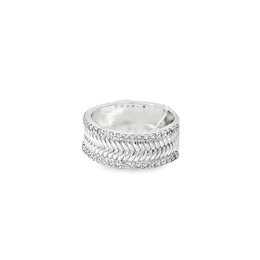 Sterling Silver Band Ring with Round Cut Diamonds