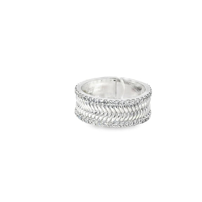 Sterling Silver Band Ring with Round Cut Diamonds
