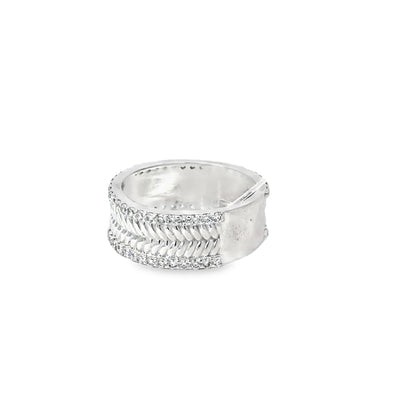 Sterling Silver Band Ring with Round Cut Diamonds