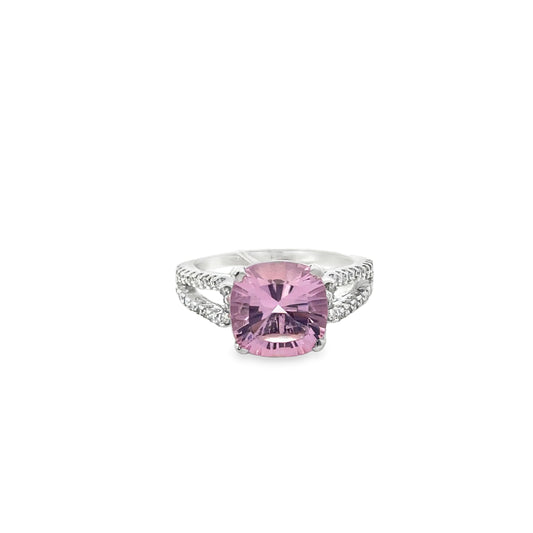 Silver Multi-Stone Ring with Cushion-Cut Morganite