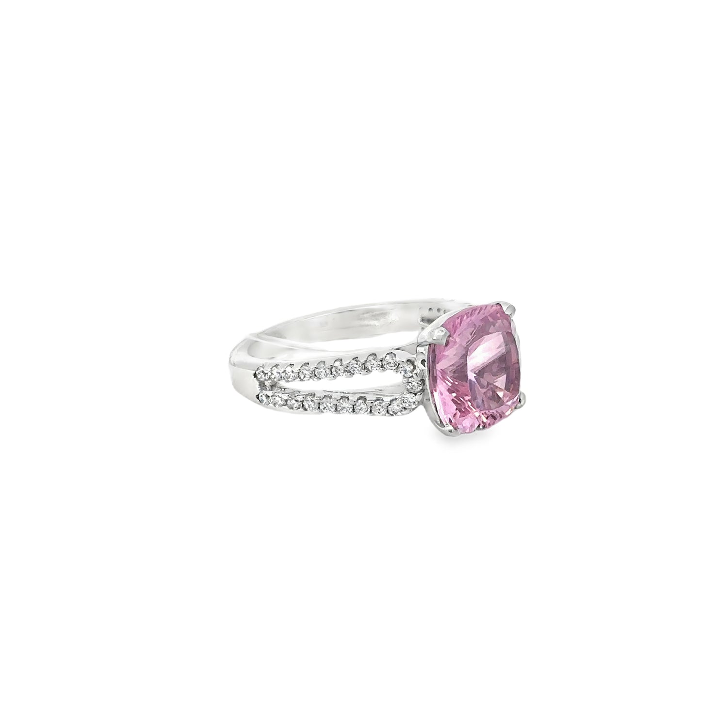 Silver Multi-Stone Ring with Cushion-Cut Morganite
