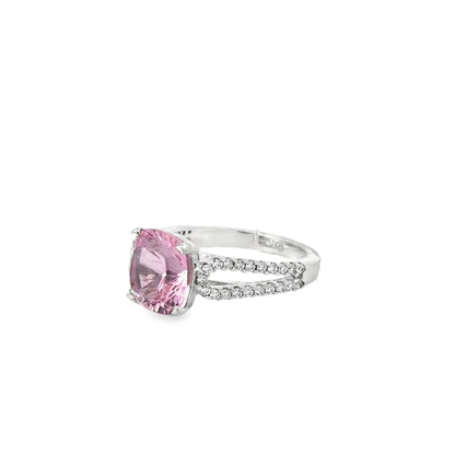 Silver Multi-Stone Ring with Cushion-Cut Morganite