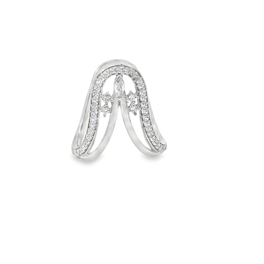Silver Cocktail Ring with Marquise Cut Diamond
