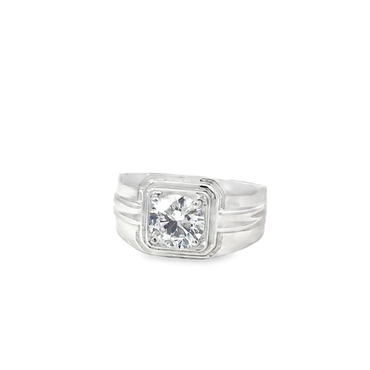 Sterling Silver Signet Ring with Cushion-Cut Diamond