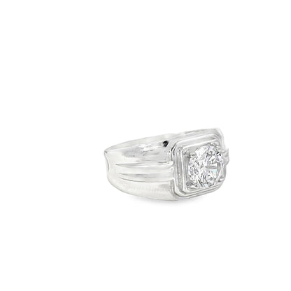 Sterling Silver Signet Ring with Cushion-Cut Diamond