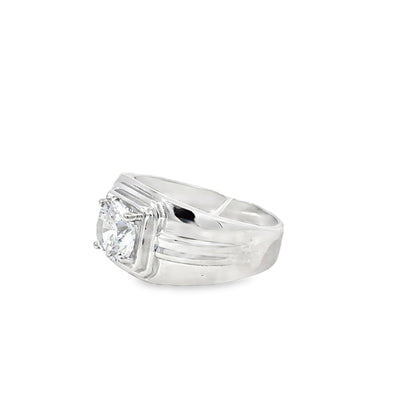 Sterling Silver Signet Ring with Cushion-Cut Diamond