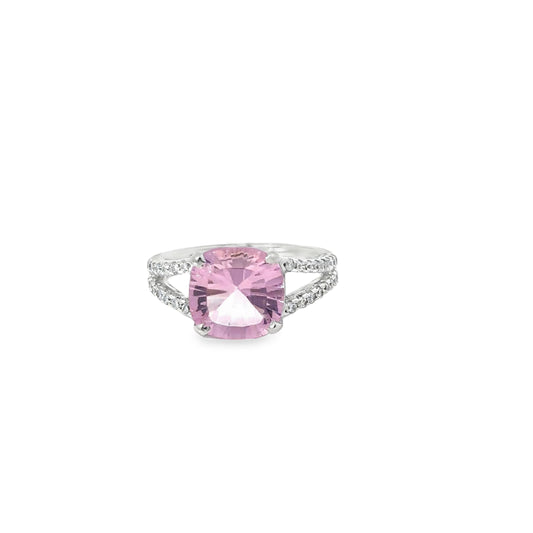 Sterling Silver Ring with Cushion-Cut Pink Sapphire