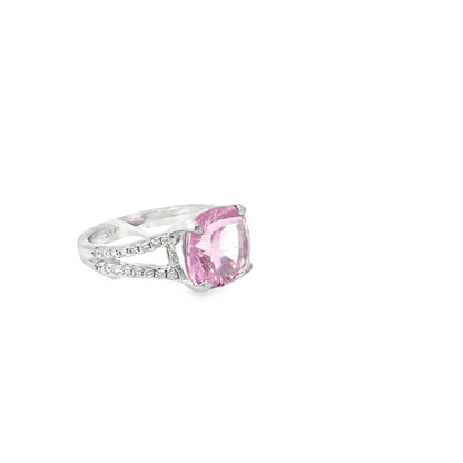 Sterling Silver Ring with Cushion-Cut Pink Sapphire