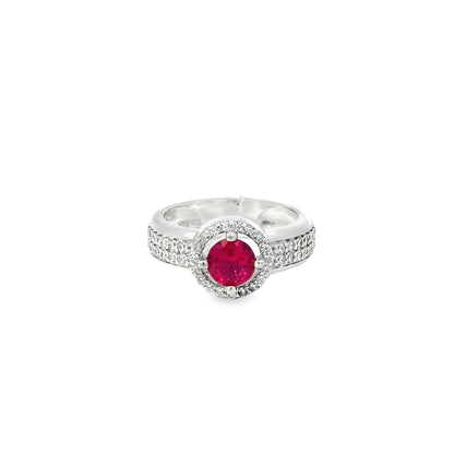 White Gold Ring with Round Brilliant Red Ruby