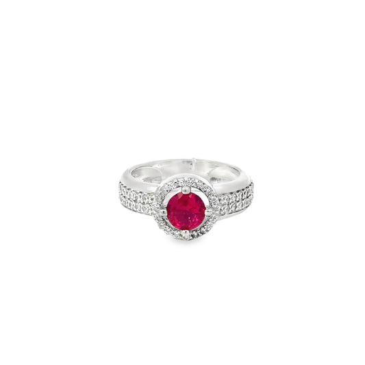 White Gold Ring with Round Brilliant Red Ruby