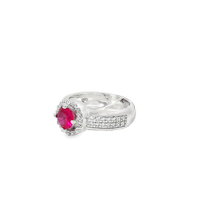 White Gold Ring with Round Brilliant Red Ruby