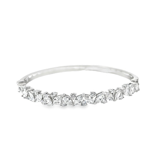 Silver Bangle with Marquise-Cut Diamonds
