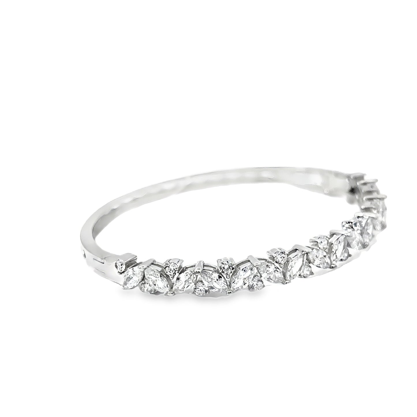 Silver Bangle with Marquise-Cut Diamonds