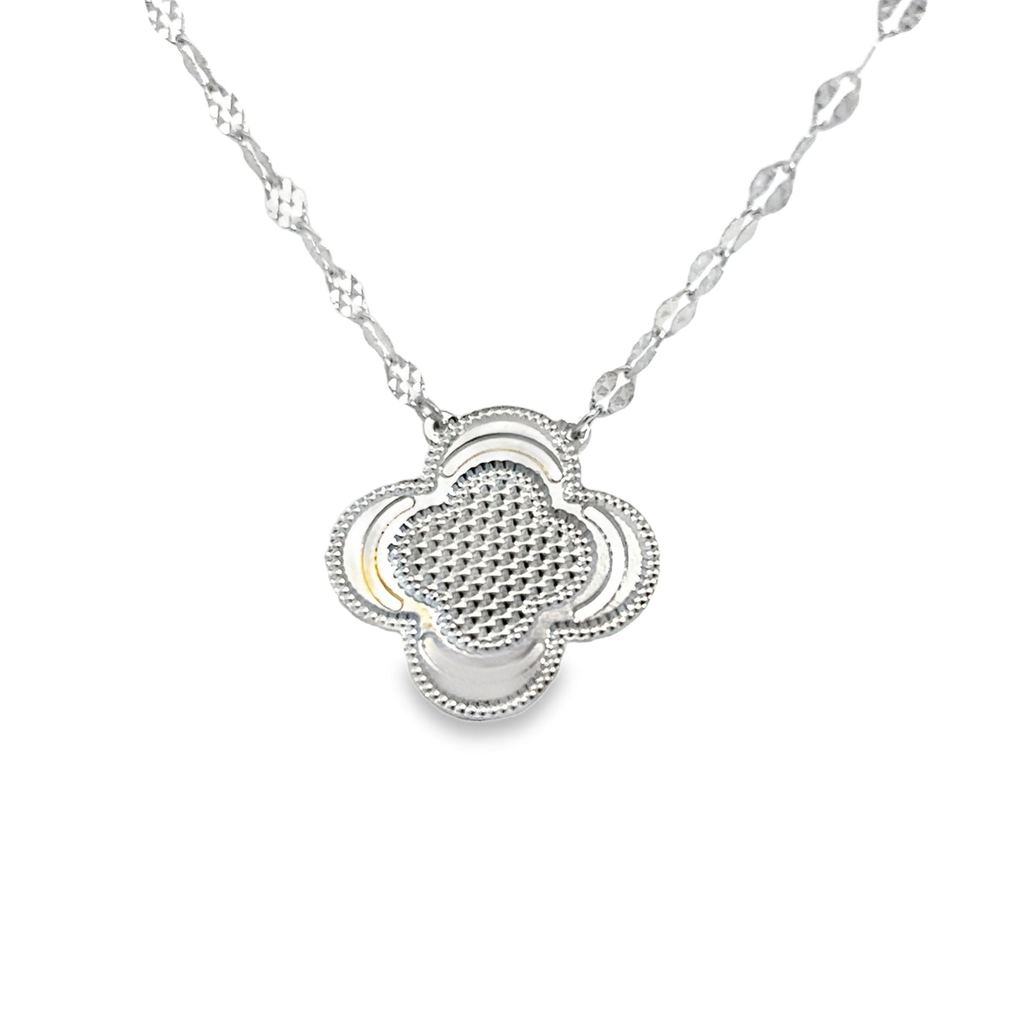 Elegant Silver Clover Charm Necklace and Earrings Set