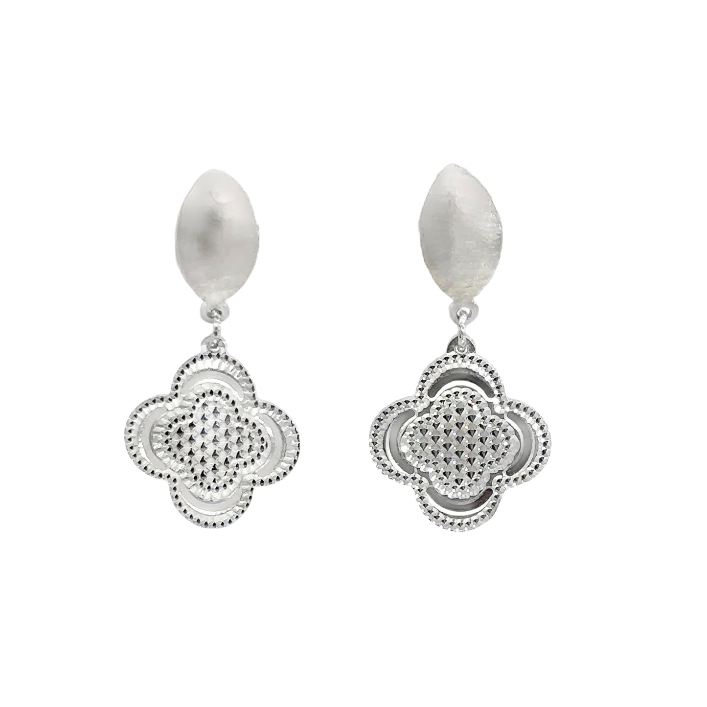 Elegant Silver Clover Charm Necklace and Earrings Set