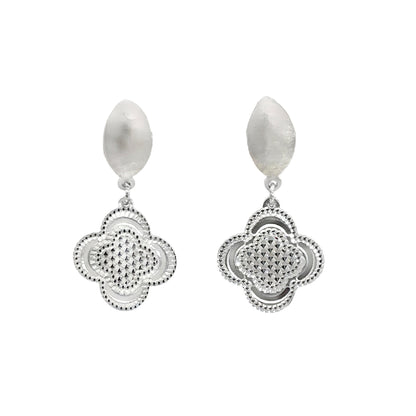 Elegant Silver Clover Charm Necklace and Earrings Set