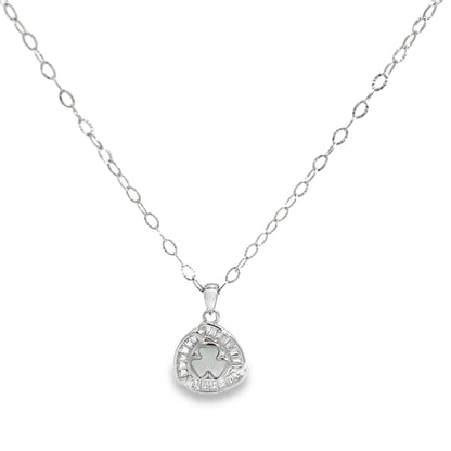 Silver Charm Necklace with Opal and Baguette Diamonds