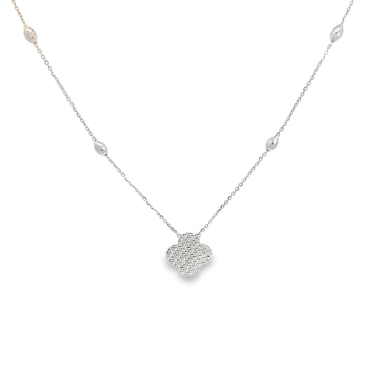 Sterling Silver Textured Clover Charm Necklace