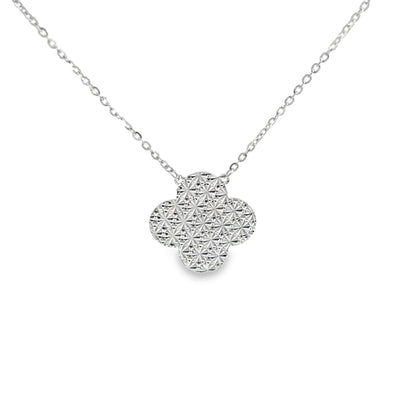 Sterling Silver Textured Clover Charm Necklace