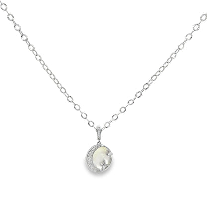Silver Charm Necklace with Round Pearl