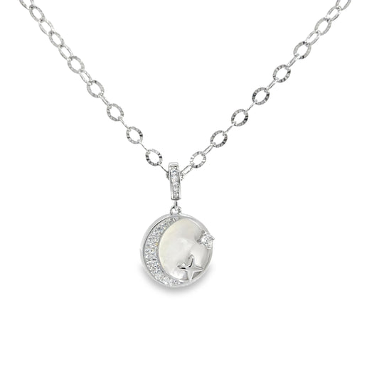 Silver Charm Necklace with Round Pearl