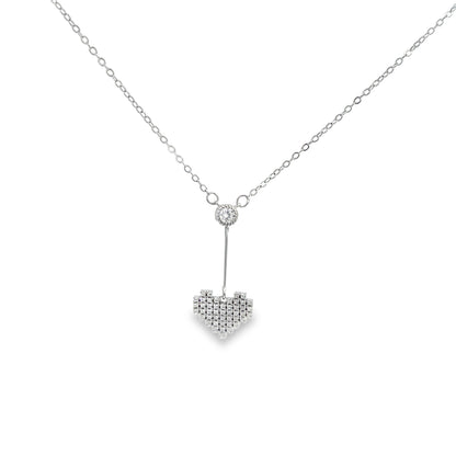 Sterling Silver Pixel Heart Charm Necklace