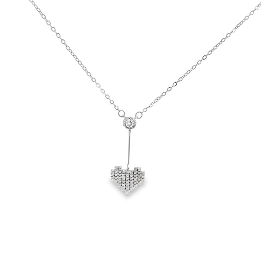 Sterling Silver Pixel Heart Charm Necklace