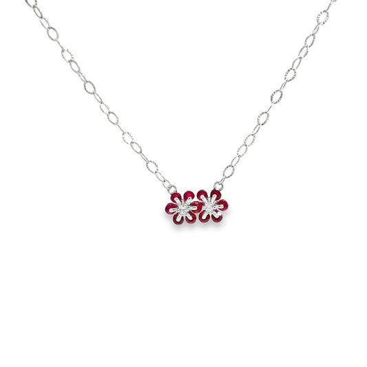 Floral Charm Necklace with Round Brilliant Diamonds in Silver