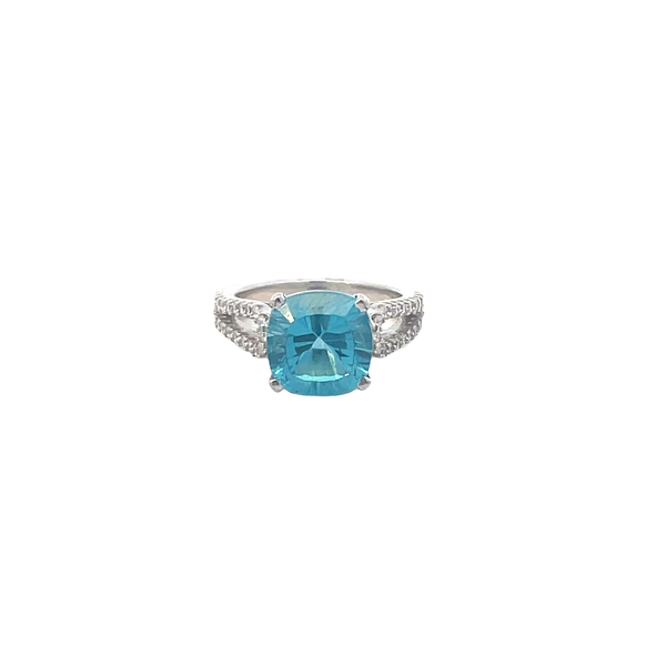 Cushion Cut Blue Topaz Cocktail Ring in White Gold