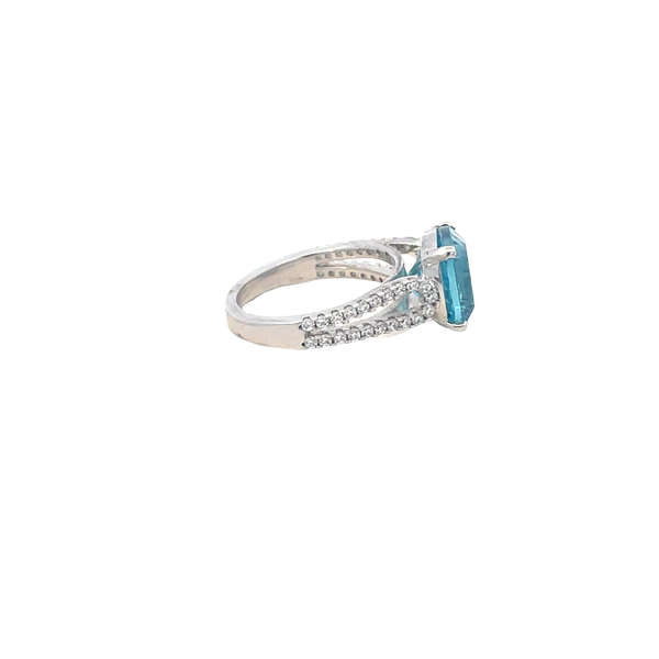 Cushion Cut Blue Topaz Cocktail Ring in White Gold