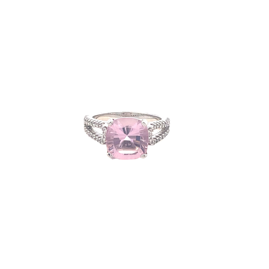 Cushion Cut Purplish Red Morganite White Gold Cocktail Ring