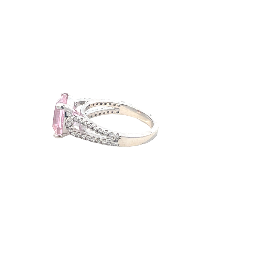Cushion Cut Purplish Red Morganite White Gold Cocktail Ring